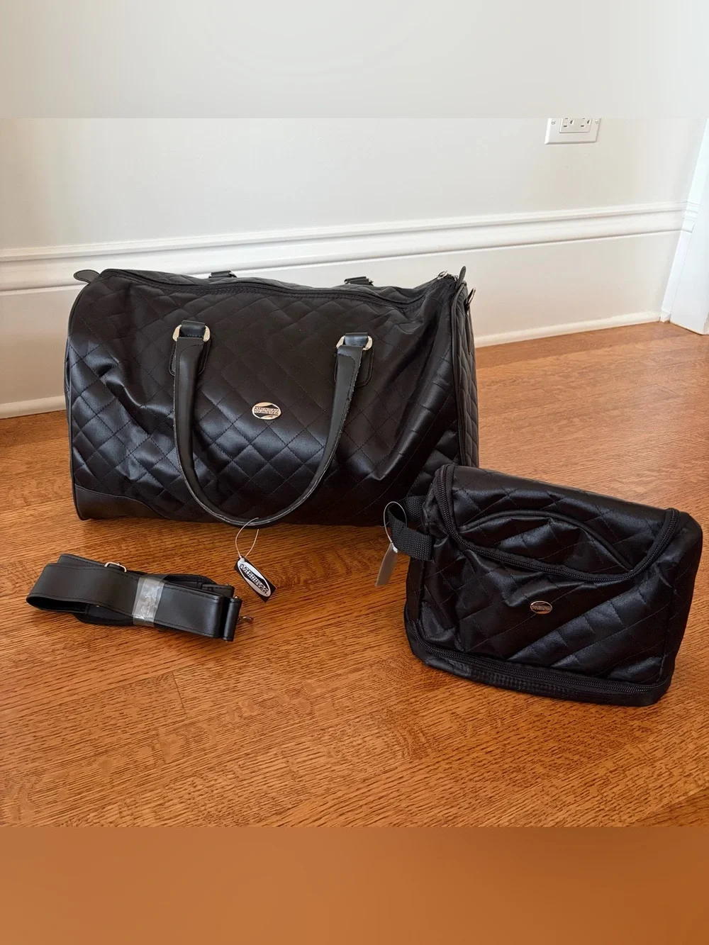 New Old Stock Vtg American Tourister 3-Pc Quilted Black Travel Duffel Set -READ